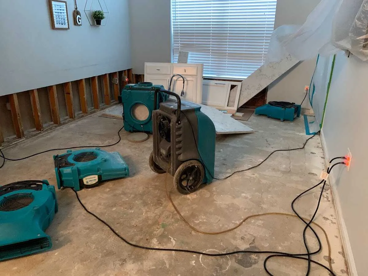 Dehumidifier in flood-cut room for Water Damage Restoration in East Fallowfield